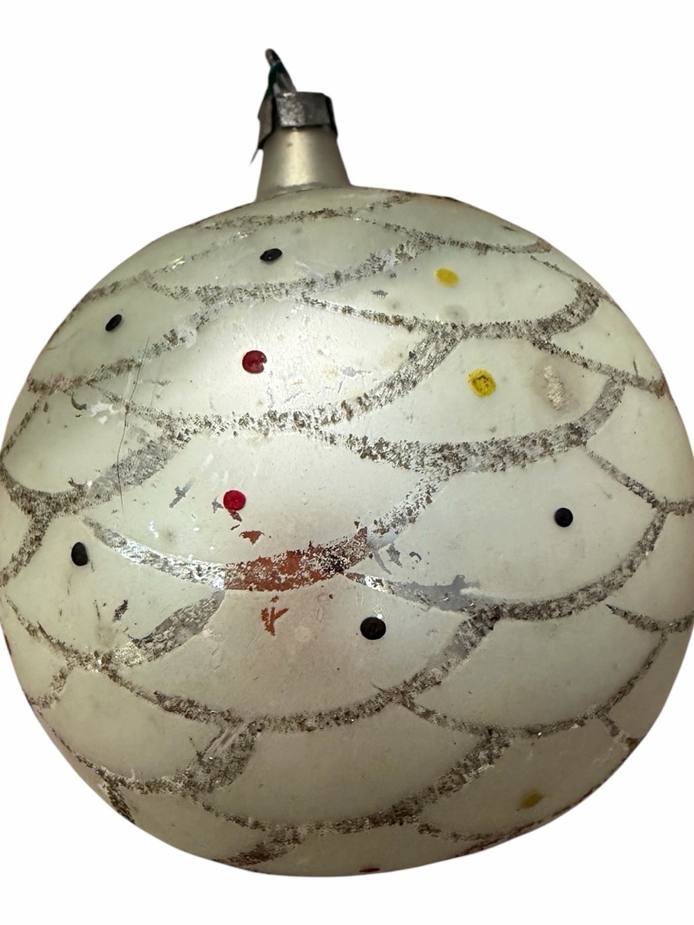 Vintage Mercury Glass Christmas Ornament Silver Fish Scale Mica Glitter Paris Ap